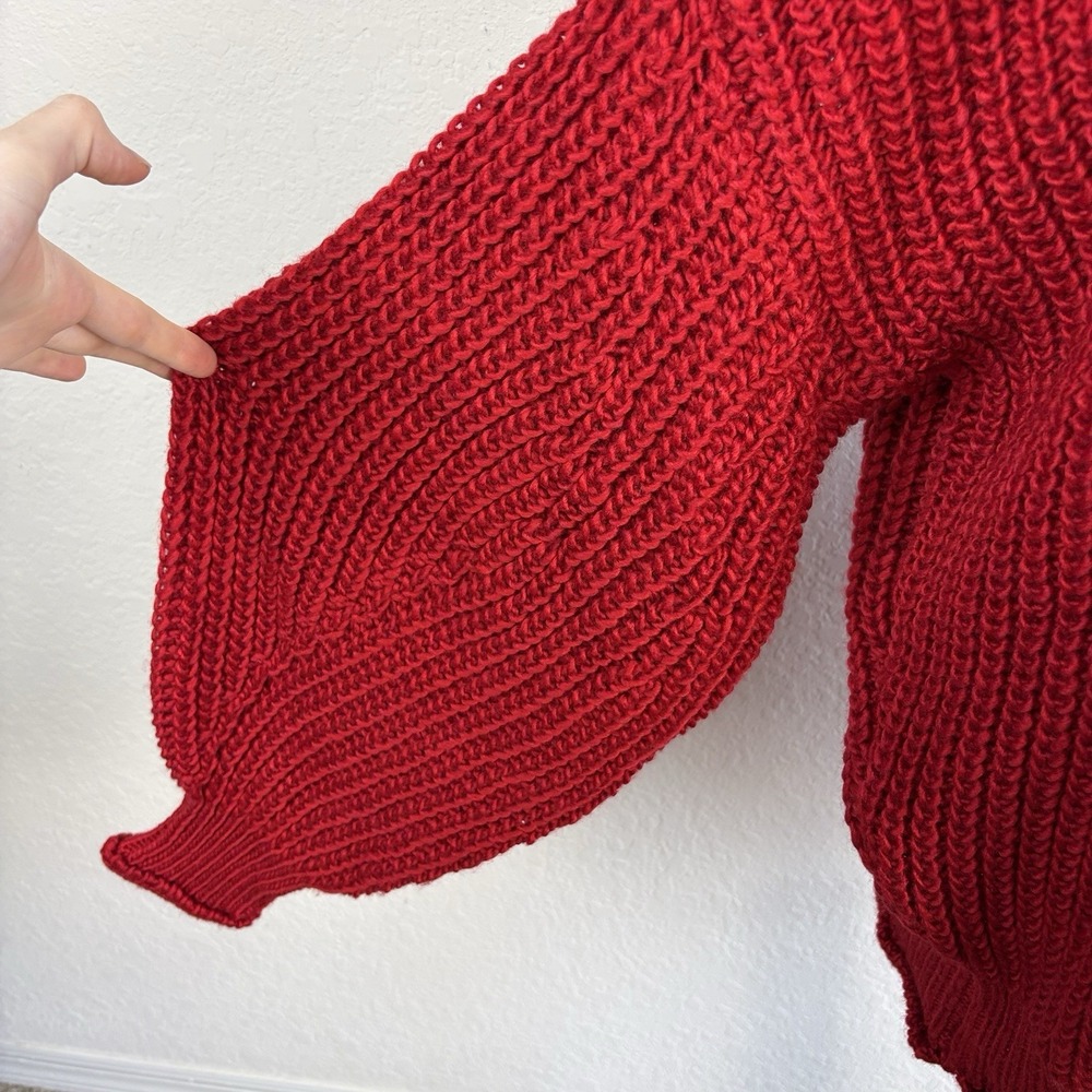 Marcella L Audrey Sweater Oversized Red Chunky Knit Fisherman Wool Roll neck NYC - Picture 5 of 10